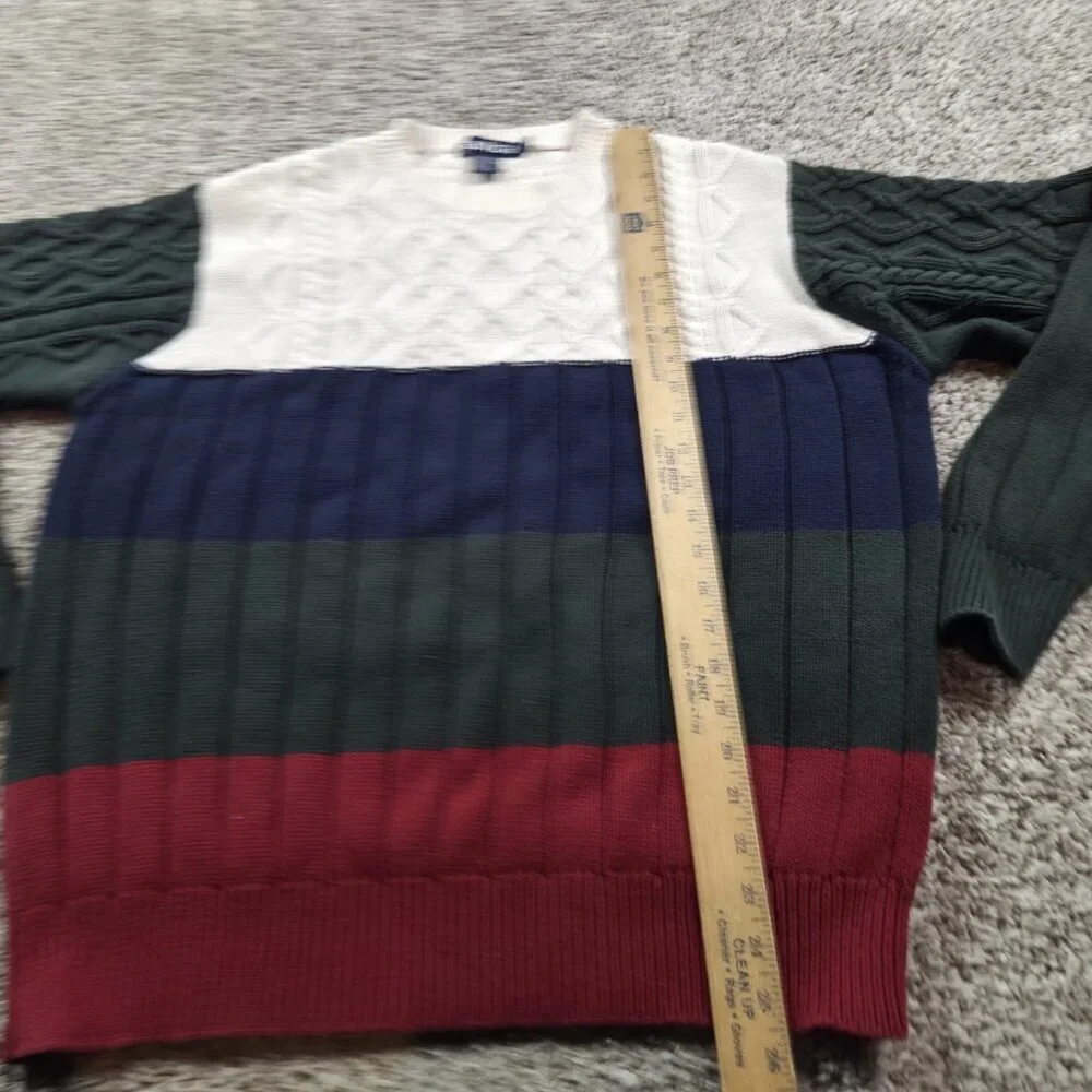 Nautica Sweater Mens Large Purple Colorblock 100% Cotton Casual Colorful Retro